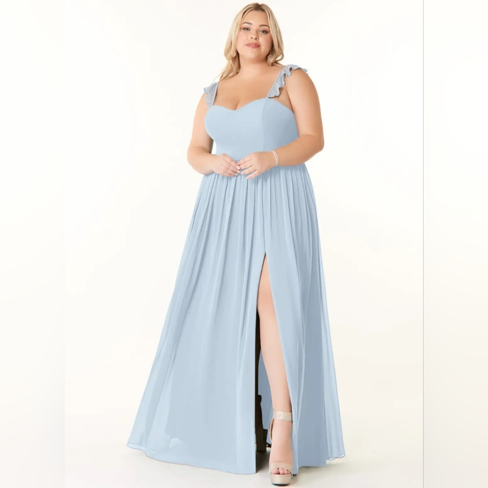 Azazie Metz Flowy Sweetheart Ruched Chiffon Dress - Color: Misty